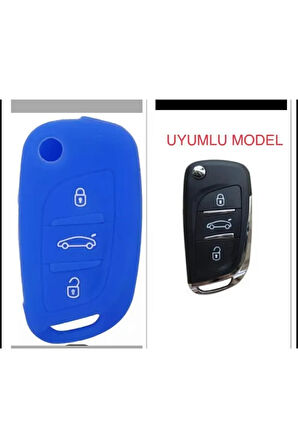 Citroen C4 C5 C-quatre Uyumlu Silikon Anahtar Koruma Kılıfı Mavi Renk