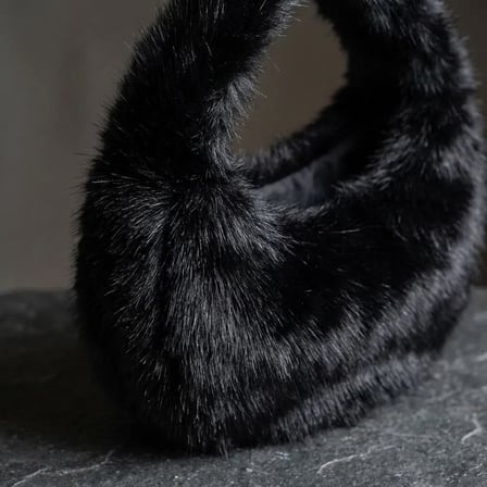 Siyah Peluş Kadın El Çantası Yumuşak Tüylü Astarlı Mini Omuz Çantası