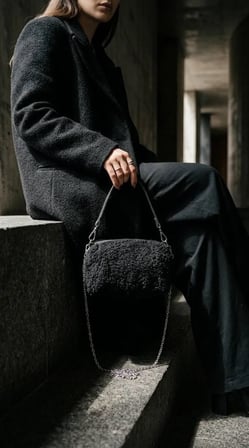 Siyah Peluş Kadın Omuz ve El Çantası 18x12 cm Zincir Askılı Yumuşak Dokulu Mini Çanta