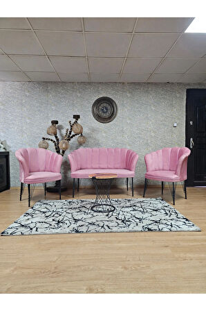 Siyah  Boyalı Tel Ayak Papatya Çay Seti Koltuk Takımı , Balkon, Salon, Ofis, Cafe Koltuk Takımı