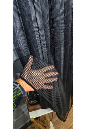 Kediye Dayanıklı Pati Dostu Siyah File Tül Perde 2 Kat Pileli