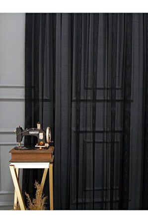 Kediye Dayanıklı Pati Dostu Siyah File Tül Perde 3Kat Pileli