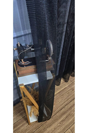 Kediye Dayanıklı Pati Dostu Siyah File Tül Perde 3Kat Pileli