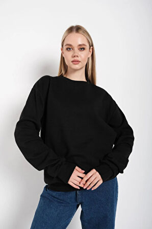 Kadın Siyah Sırt Pusula Baskılı Oversize Sweatshırt