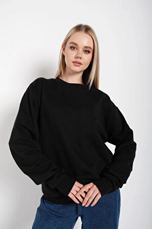 Kadın Siyah Sırt Pusula Baskılı Oversize Sweatshırt