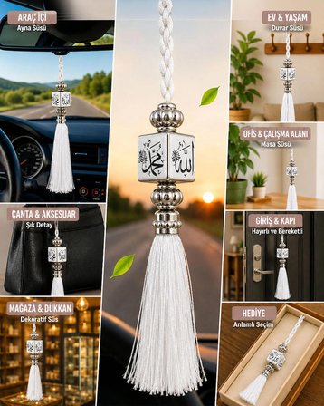 Siyah Renkli Kısa Tüy Peluş Torpido Örtüsü ve Püsküllü Ayna Süsü