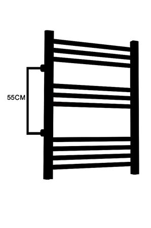 50/70cm 10 Borulu Mat Siyah Renk Yandan Girişli Havlupan Radyatör Banyo Isıtıcı Aks 55cm