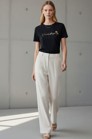 Kadın Siyah Paradise Baskılı T-Shirt – Bisiklet Yaka Kısa Kollu Pamuklu Basic Günlük Tişört-Tshirt