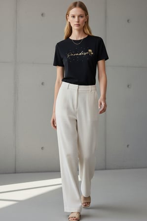 Kadın Siyah Paradise Baskılı T-Shirt – Bisiklet Yaka Kısa Kollu Pamuklu Basic Günlük Tişört-Tshirt