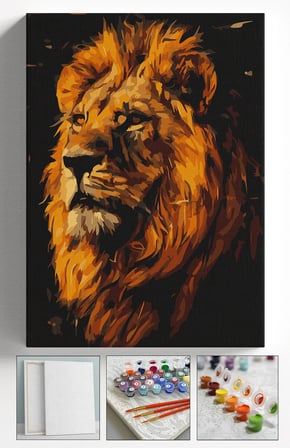 Sayılarla Boyama Seti Numaralı Tuval Fırça Boya Askı Aparatı Dahil Set 40x50 Cm - SİYAH ASLAN