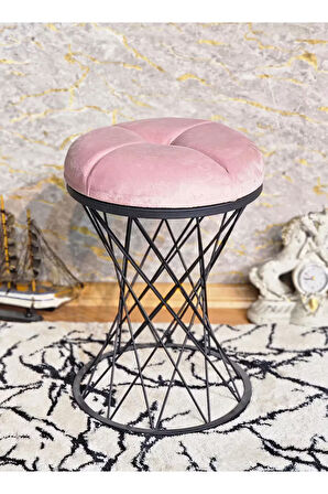 Yuvarlak Siyah Boyalı Füme Puf Oturak - Bench - Ayak Ucu Oturak - Tabure - Makyaj Oturak