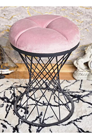 Yuvarlak Siyah Boyalı Füme Puf Oturak - Bench - Ayak Ucu Oturak - Tabure - Makyaj Oturak