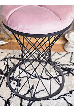 Yuvarlak Siyah Boyalı Füme Puf Oturak - Bench - Ayak Ucu Oturak - Tabure - Makyaj Oturak