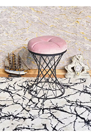 Yuvarlak Siyah Boyalı Füme Puf Oturak - Bench - Ayak Ucu Oturak - Tabure - Makyaj Oturak