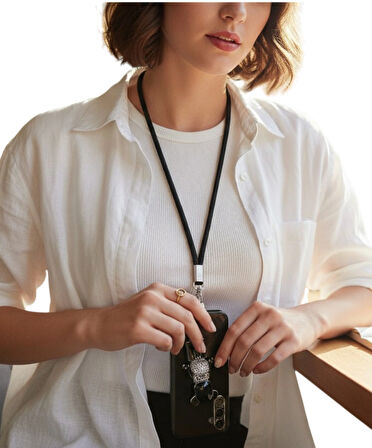 SİYAH PARACORD TELEFON BOYUN ASKISI TÜM KILIFLARA UYUMLU