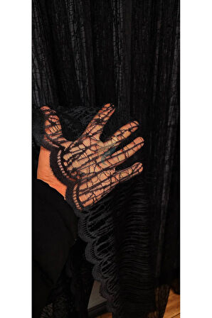 Siyah 2Kat Pileli Tül Perde Cam Kırığı Yeni Moda Tül Perde