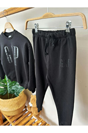 Siyah Baskılı Çocuk Eşofman Takımı Unisex