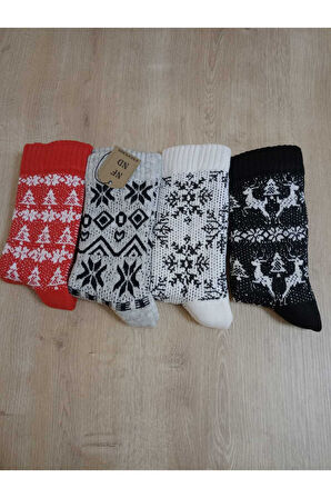 BAMBU TERMAL YIKAMALI SOKET YILBAŞI YUMUŞAK DESENLİ ETNİK ÇORAP  ÇORABI GRİ-SİYAH