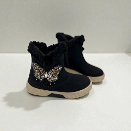 KIZ ÇOCUK KAYMAZ TABAN SİYAH KELEBEKLİ BOT 