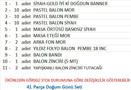 Siyah-Gold Banner, Mor, Pembe, Siyah Temalı Doğum Günü Seti