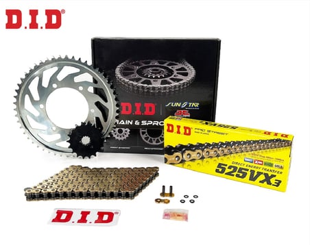 ZİNCİR DİŞLİ SETİ BMW F 900 XR (900 cc)  (2020-2024) / BMW / F 900 XR / 900cc / ZİNCİR: DID-525VX3 (Gold)-122/ ÖN DİŞLİ: SUNSTAR (17T) ARKA DİŞLİ: JT (44T) / 2020-2021-2022