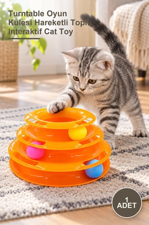 1 Adet 3 Katlı Kedi Oyuncağı – Turntable Oyun Kulesi Hareketli Toplu Interaktif Cat Toy