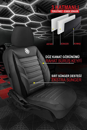 Renault 5  Uyumlu 5 KOLTUK TAM SET KRAL SERİSİ JAKAR OTO KOLTUK KILIFI SİYAH