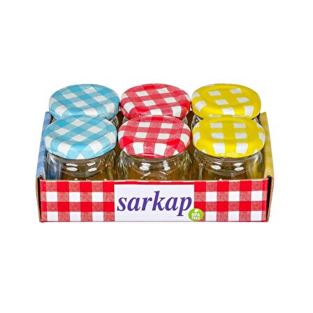 Sarkap 6'lı 40 ml Yuvarlak Cam Kavanoz - Jelly - Ekose Kapaklı