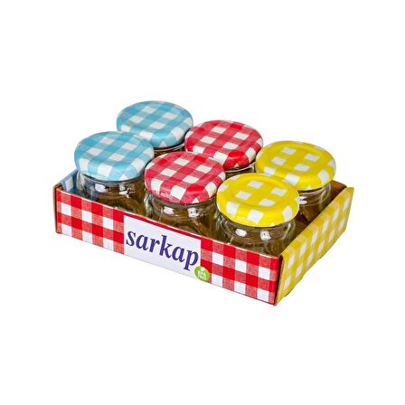 Sarkap 6'lı 40 ml Yuvarlak Cam Kavanoz - Jelly - Ekose Kapaklı