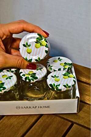 Sarkap Home 6'lı 40 ml Yuvarlak Cam Kavanoz - Limon Pembe Çizgi