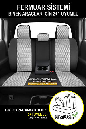 Suzuki Baleno UYUMLU TAM SET PRO Lüks Oto Koltuk Kılıfı Deri ve Kabartmalı ÖZEL KUMAŞ GRİ