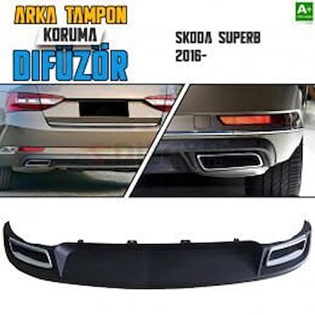 Skoda SuperB Arka Tampon Difüzör Egzozlu OEM Stil 2016 Üzeri