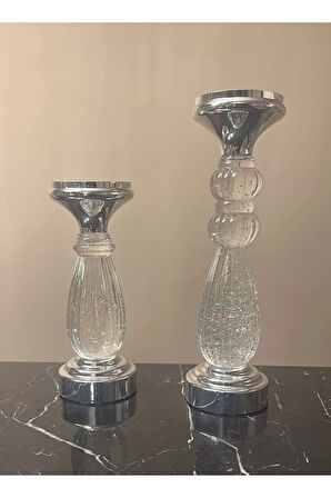 Pileksi Ledli Su Küresi Şamdanlık Pilli Mumluk 2’li set