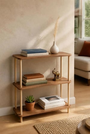 tridihome Çok Amaçlı Dekoratif Salon Ofis Düzenleyici Raf Modern Minimalist 3 Raflı Kitaplık Ahşap Ayaklı