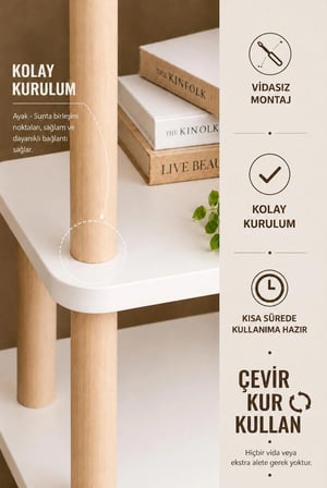Dekoratif 5 Katlı Ahşap Kitaplık Çok Amaçlı Raf Ünitesi Salon Ofis Çocuk Odası