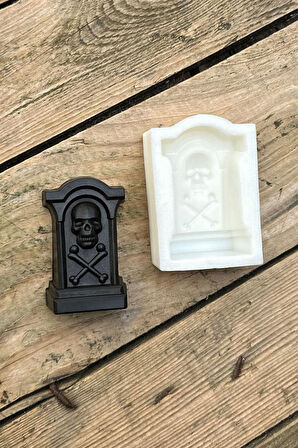 Mezar Taşı Kuru Kafa Desenli Mum Kalıbı (Silikon) (1 Adet)