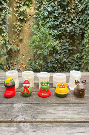 3d Christmas Beşli Silikon Mum Kalıp Seti