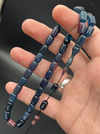 Lacivert-Mor Karışımı Sıkma Kehribar Kapsül Kesim Tesbih 33'lü 7x10 mm – SK450230.190425