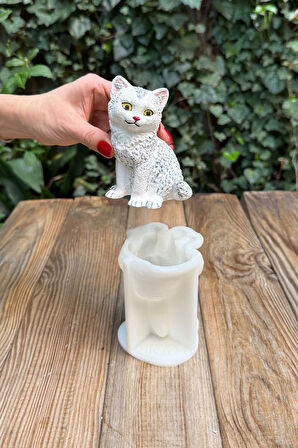 Kedi Pamuk Tekli Silikon Mum Kalıbı