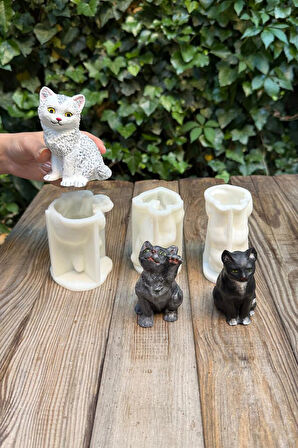 Kedi Üçlü Set Silikon Mum Kalıpları