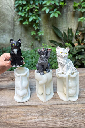 Kedi Üçlü Set Silikon Mum Kalıpları