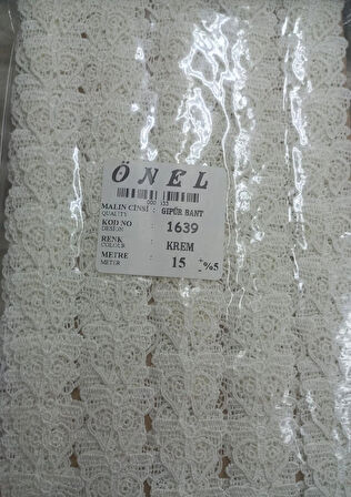 Dantel Polyester Güpür Bant Krem 15 Metre En 6 Cm On-1639-kr