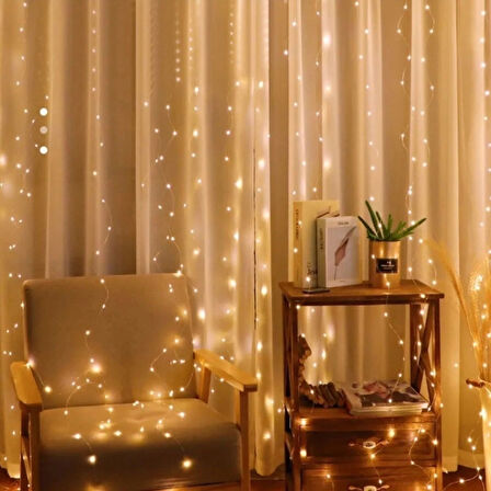 Leyloş Uzaktan Kumandalı Led Perdeye Takılabilen Kancalı Işık Usb 3x3 Metre Peri Perde Led