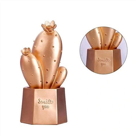 Leyloş Led Işıklı Sevimli Kaktüs Dekoratif Masa Lambası Mini Biblo Gece Lambası Gold