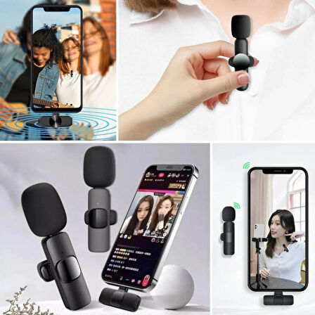 Leyloş Type C Uyumlu İphone Dönüştürücülü Kablosuz Yaka Mikrofonu Android Ve İphone Uyumlu Mini Mikrofon
