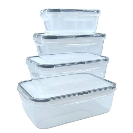 Leyloş 4lü İç İçe Sızdırmaz Contalı Kilitli Kapaklı Plastik Erzak Saklama Kapları Lc315