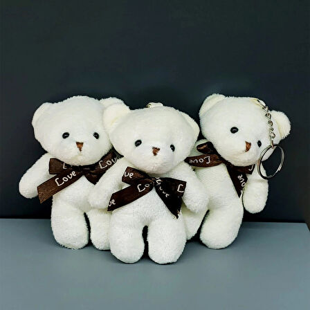 Fiyonklu Krem Renk Ayıcık Anahtarlık