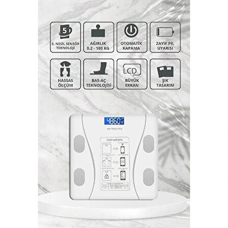 Beyaz Renk Bluetooth Özellikli Akıllı Tartı