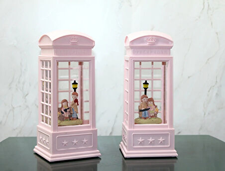 Telefon Kulübeli Kış Masalı Işıklı Müzikli Kar Küresi