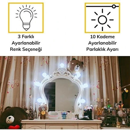 Leyloş Nostalji Hollywood Tarzı 10lu Makyaj Masası Aynası Beyaz Led Işıklı Lamba Usb